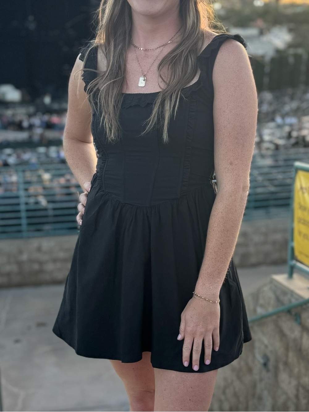 Black Ruffle Strap Mini Dress
